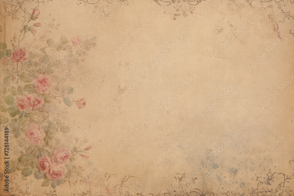 Antique Old Paper Texture with Elegant Roses - Perfect for Junk Journals, Scrapbooking, and Vintage Creative Projects