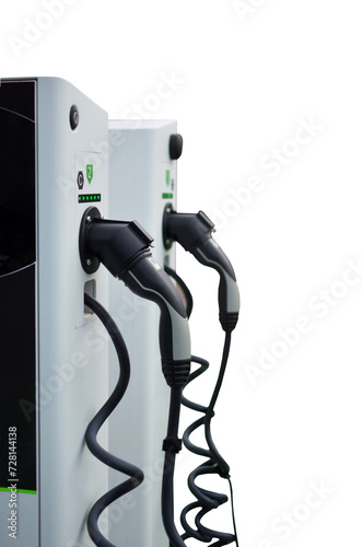 Electric car charging station isolated on white background with clipping path. Close up.