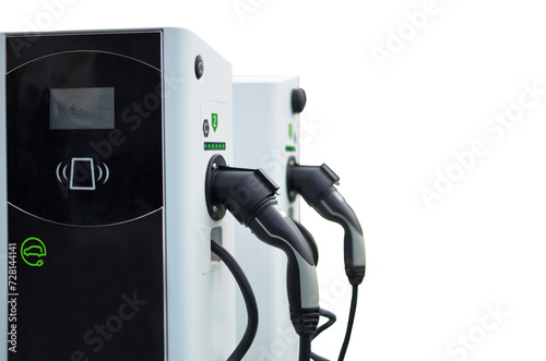  Electric car charging station isolated on white background, clipping path included.