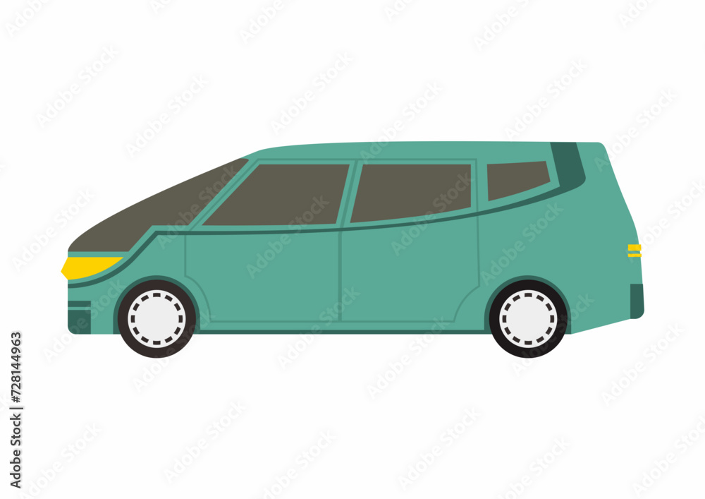 Futuristic design of MPV car. Vector illustration of electric vehicle with smart concept. Cube shape of Multi Purpose Vehicle modern transportation.