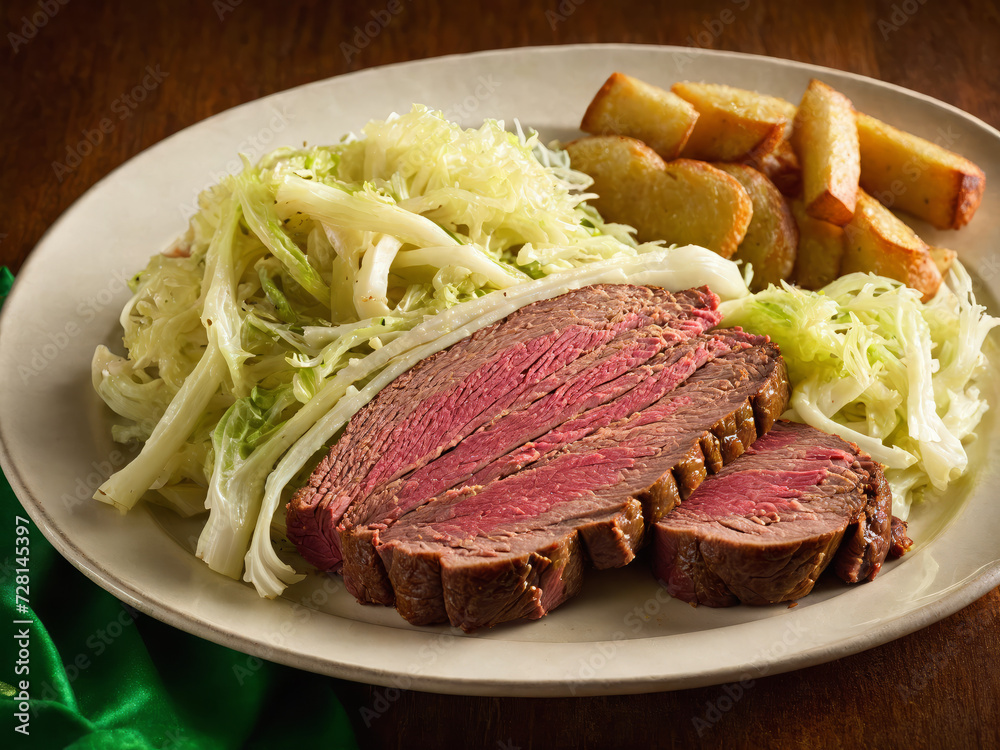 Corned beef and cabbage for Saint Patrick's Day celebrations, Corned beef and cabbage, traditional food, Saint Patricks Day concept, Ireland, Irish Food, Irish