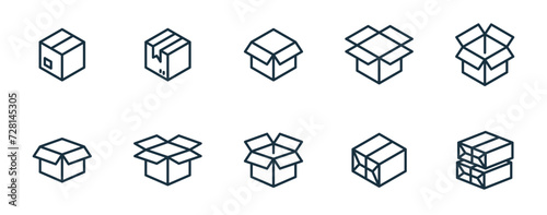 Isometric line packaging boxes icons set on white background. service business. Parcel container, packaging boxes, web design for applications.