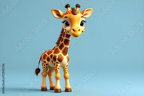 Adorable Adventure  A Flat Logo With Cute Baby Giraffe s 3D Rendered Cartoon Characters generative ai