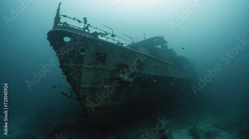 Underwater footage of a shipwreck with its rusty hull serving as a home to numerous marine creatures but also amplifying the noise pollution in their habitat.