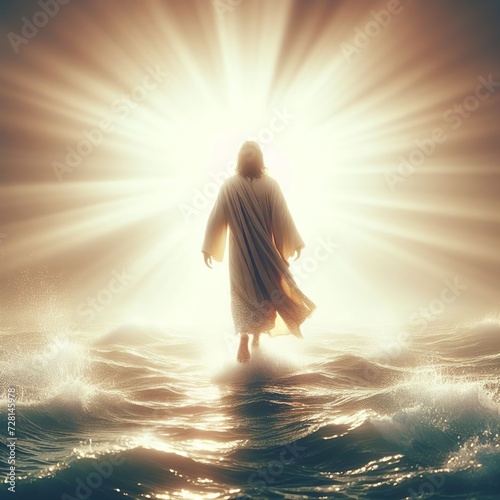 Conceptual image of Jesus Christ in the sea.