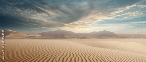 Majestic Desert Dunes at Twilight  A Serene Landscape Capturing the Interplay of Light and Shadow