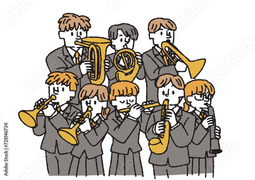 吹奏楽部の学生達のイラスト photo