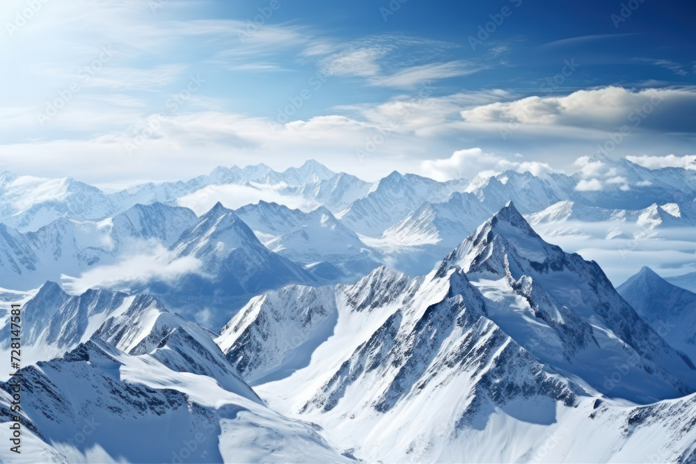 Snow-capped Mountains: A Majestic Alpine Winter Panorama of the Caucasus Range Snow-capped Mountains: A Majestic Alpine Winter Panorama of the Caucasus Range