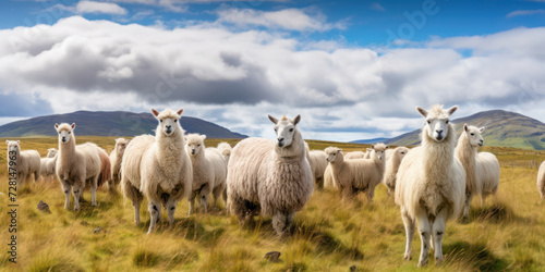 Serene Shepherd: A Majestic Flock Grazing Amidst the Lush Green Meadows of Icelandic Highlands