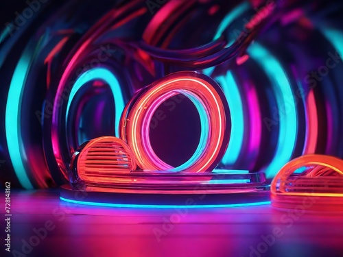 3d render Abstract  Geometric figure in neon light 
