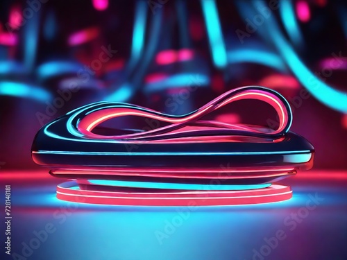 3d render Abstract  Geometric figure in neon light 
