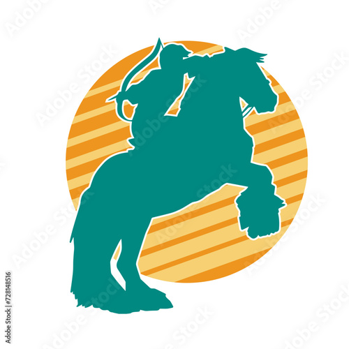 Silhouette of an ancient cavalry soldier aiming with archery weapon. Silhouette of an archer on his running horse.