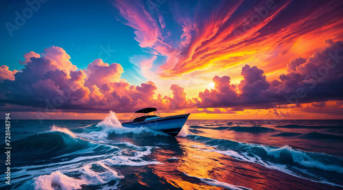Boat on Colorful Ocean