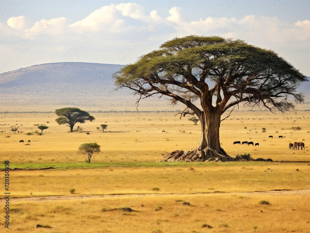 A stunning aerial view of the Serengeti National Park in Tanzania, known for its wildlife.