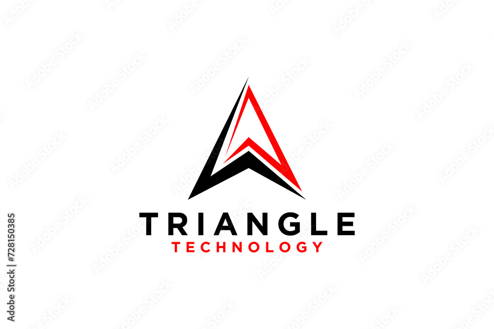 Modern triangle shaped logo design represents the initial letter A. Start up technology business icon symbol. Black and red color. Modern triangle shaped logo design represents the initial letter A. Start up technology business icon symbol. Black and red color.