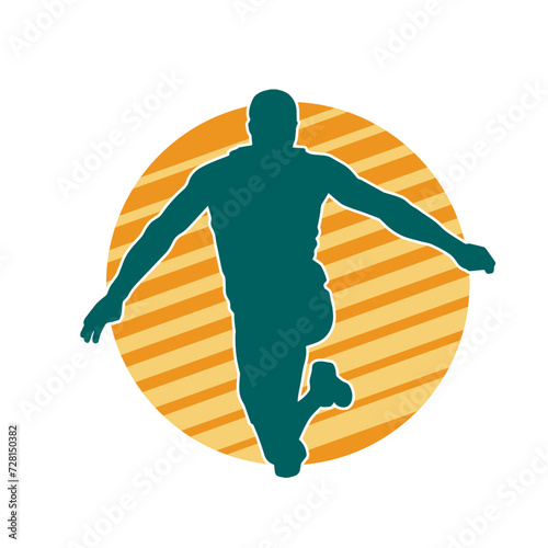 Silhouette of a man jumping pose. Silhouette of a casual male jump.