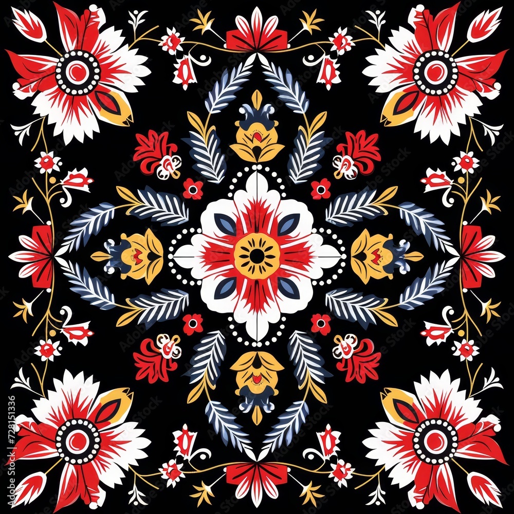Fototapeta premium folk traditional seamless pattern ornament on black background. Ukrainian art, slavic and europian culture old art.