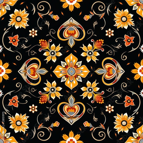 folk traditional seamless pattern ornament on black background. Ukrainian art  slavic and europian culture old art.