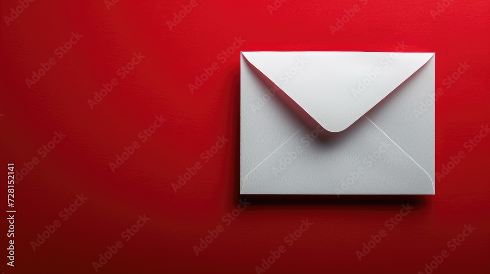 A solitary white envelope centered on a vibrant red backdrop A solitary white envelope centered on a vibrant red backdrop