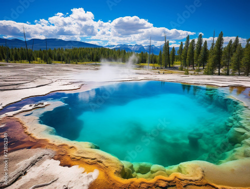 A breathtaking view of the iconic Yellowstone National Park in Wyoming, USA, known for its beauty.