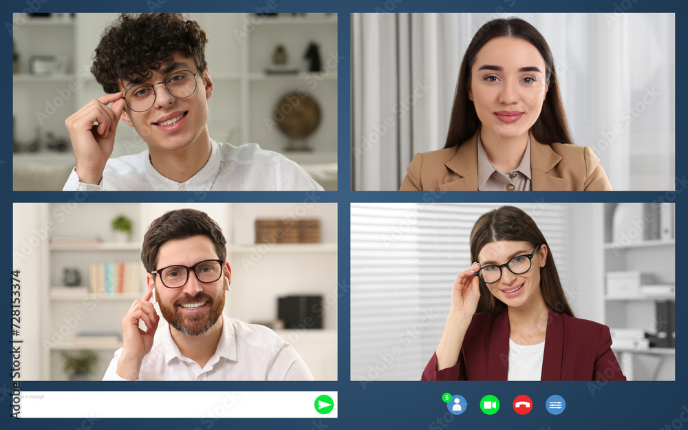 Laptop (computer) screen showing people during video call. Colleagues having video chat Laptop (computer) screen showing people during video call. Colleagues having video chat