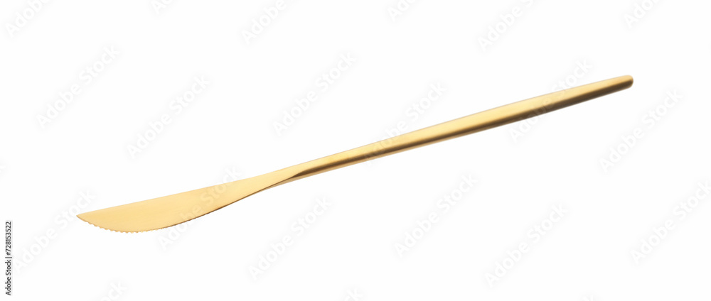 One golden knife isolated on white. Piece of cutlery One golden knife isolated on white. Piece of cutlery