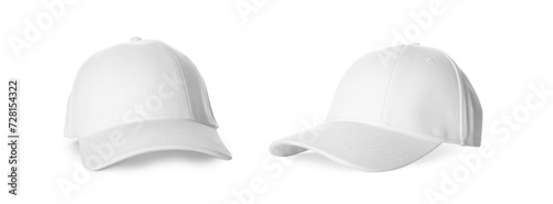 Stylish white baseball cap isolated on white photo