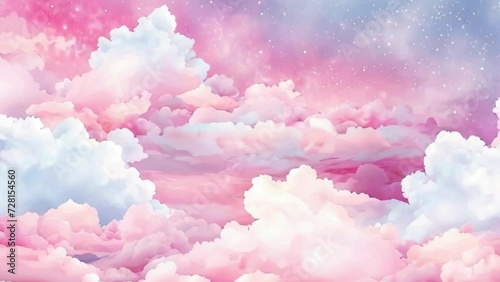 Sugar cotton pink clouds design background, motion