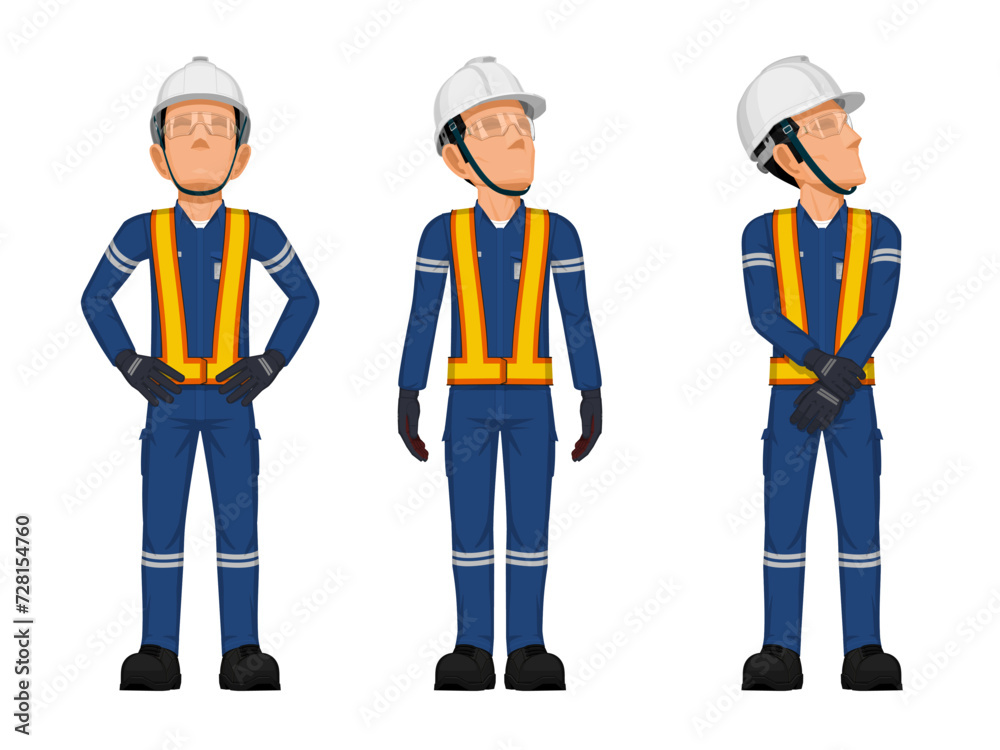 Set of construction worker in the position of looking at something over his head Set of construction worker in the position of looking at something over his head