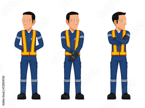 Set of construction worker in the position of looking at something beside himself