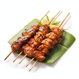 a grilled sate lilit, traditional balinese minced seafood or chicken satay with bamboo skewer, studio light , isolated on white background