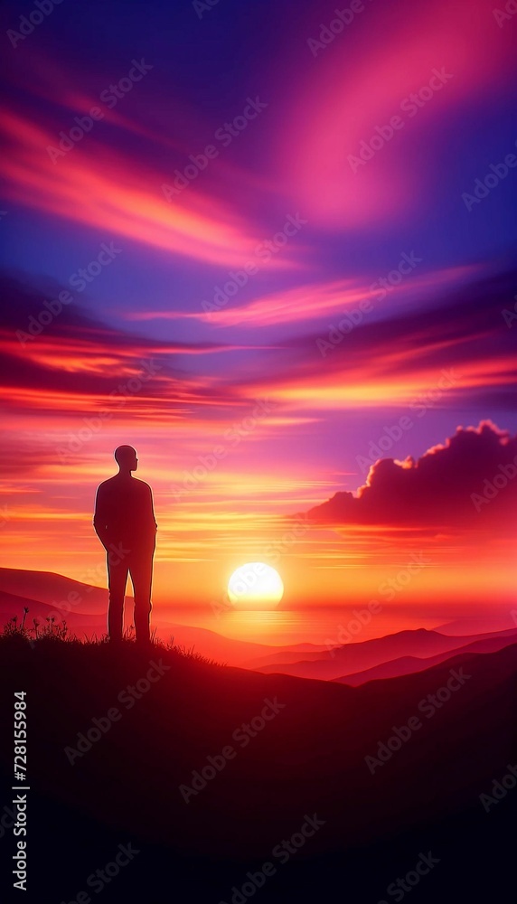 silhouette of a man on a sunset background