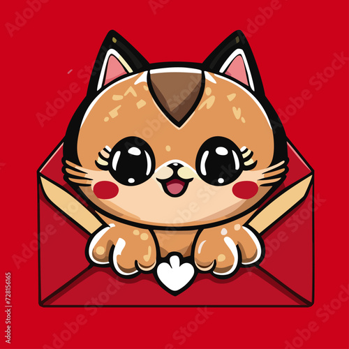 falt chibi cute cat isolated on a red lucky envelope