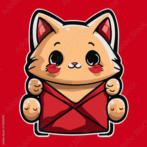 falt chibi cute cat isolated on a red lucky envelope