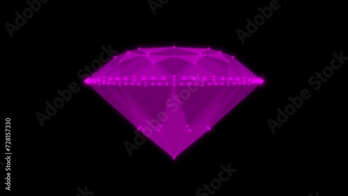 2D Style Colorful Neon Diamond 4k glowing 3d Hologram loop animation alpha