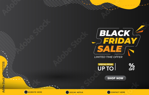 black friday sale discount template banner with copy space for product sale with abstract gradient black background design