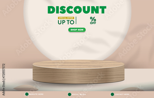 discount sale template banner with copy space 3d podium for product sale with abstract gradient brown and white background design