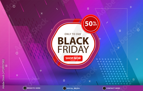 black friday sale discount template banner with copy space for product sale with abstract gradient purple and blue background design