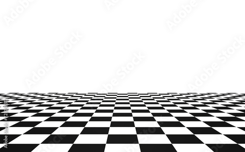 Checkered medium size chess perspective floor black and white chessboard texture pattern surface isolated on transparent background png 3d rendering image