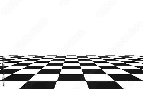 Checkered large size chess perspective floor black and white chessboard texture pattern surface isolated on transparent background png 3d rendering image