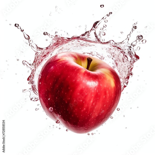 a fresh apple splashing water, studio light , isolated on white background