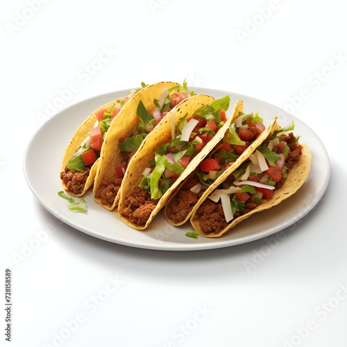 a delicious tacos on white plate, studio light , isolated on white background
