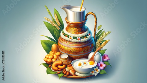 Illustration of milk pot with arrangement for thaipusam