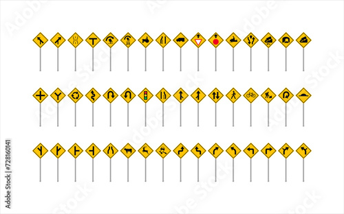 Rhombus Traffic Road Signs set