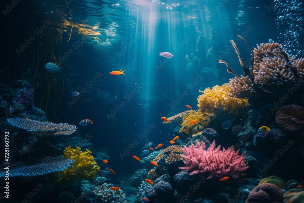 Fototapeta premium Underwater world with corals and tropical fish