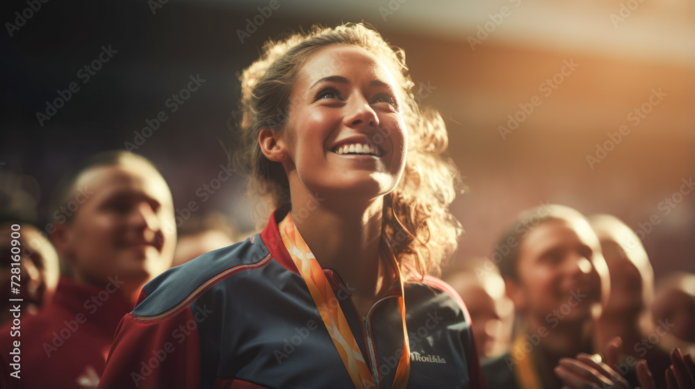 Fototapeta premium Elation in the eyes of an athlete with a prestigious medal