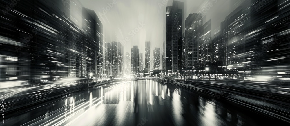 Black and White Blurred View of the Vibrant City Architecture
