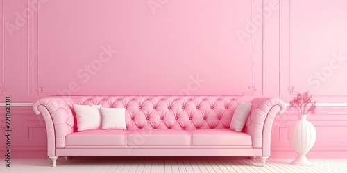 White couch in pink room