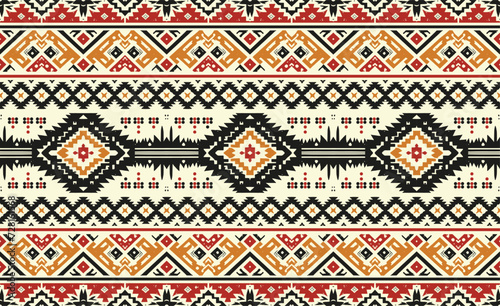 Ethnic abstract ikat art. Seamless pattern in tribal, folk embroidery, and Mexican style. Aztec geometric art ornament print. Design for carpet, wallpaper, clothing, wrapping, fabric, cover, textile