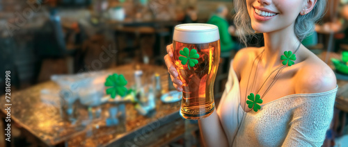 Beautiful young woman with a glass of beer. St. Patrick's Day.